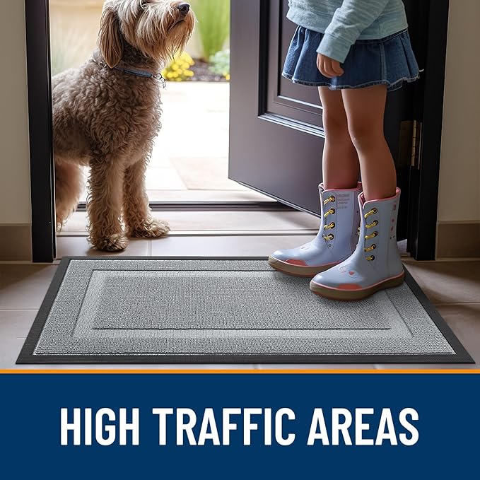 OLANLY Front Door Mat Indoor Outdoor Entrance, Waterproof All-Season, All-Weather Doormat, Sturdy Natural Rubber, Low Profile, Easy Clean Patio Porch Entryway Mat, 33x21, Ash Gray