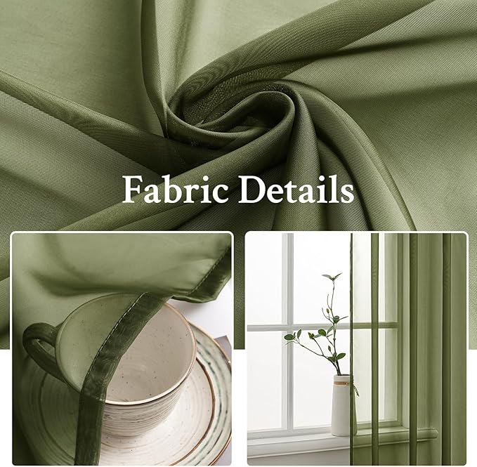 MIULEE 2 Panels Solid Color Sheer Window Curtains Elegant Window Voile Panels/Drapes/Treatment for Bedroom Living Room (54X84 Inches Olive Green)
