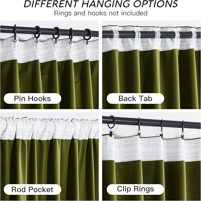 RYB HOME Green Velvet Curtains 72 inches with Hook Belt, Soft Fabric Room Darkening Thermal Insulated Luxurious Home Decor Curtains for Living Room Bedroom, W 52" x L 72", 2 Panels Set