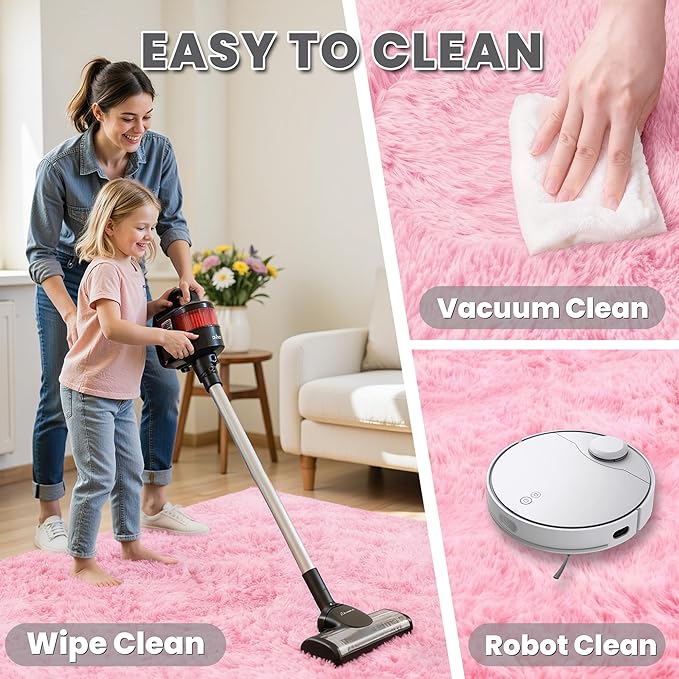 5x7 Area Rugs for Living Room Rug: Soft Fluffy Shag Light Pink Rugs for Bedroom, Non-Slip Large Fuzzy Plush Rug Indoor Floor Carpet for Nursery Kids Boys Girls Room, Dorms, Playroom, Modern Home Decor