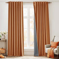 RYB HOME Burnt Orange Total Blackout Curtains Linen Texture, Fall Curtains for Bedroom/Living Room/Sliding Door, Thermal Insulated Boho Farmhouse Home Decor, Luxury Privacy Drapes, W52xL96, 2 Panels