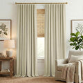 NICETOWN Room Darkening Living Room Curtains 96 inches Long, Pinch Pleated Curtains Faux Linen Blend Light Blocking Noise Canceling Drapes for Bedroom, Linen Beige, W52 x L96, 2 Panels