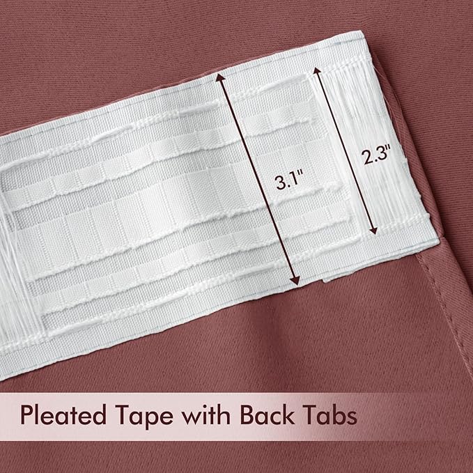MIULEE Dusty Rose Back Tab Blackout Curtains 108 Inch Long 2 Panels Set for Bedroom, Rod Pocket/Pinch Pleat Extra Long Thermal Insulated Living Room Darkening Pleated Light Blocking Drapes