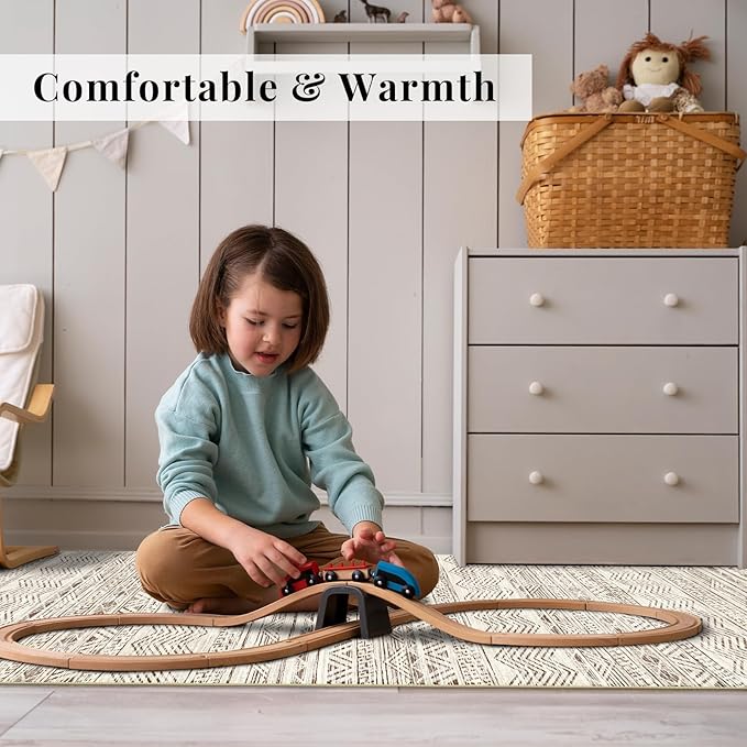 Ksrau 3x20 Runner Rug Washable - Extra Long Non-Slip Modern Runners for Hallway Soft Moroccan Low Pile Indoor Floor Mat for Living Room Kitchen Waterproof Geometric Runner Rugs Entryway 3x20 Beige