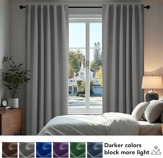 Deconovo Blackout Curtains, Thermal Insulated, W42 x L95 2 Panels, Back Tab, Machine Washable, Room-Darkening Drapes for Bedroom/Living Room Light Grey