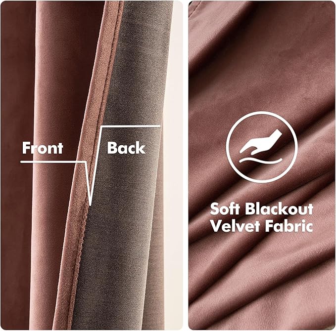 MIULEE Elegant Velvet Curtains Dusty Rose Pink Grommet Curtains Thermal Insulated Soundproof Room Darkening Blackout Drapes for Girls & Lady Living Room/Bedroom Black Out Decor 2 Panels 52 x 108 Inch