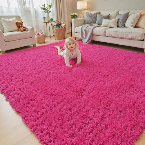 Area Rugs 9x12 Living Room, Shaggy Carpet Soft Plush Furry Bedside Rug Large Area Rugs for Bedroom Kids Girls Boys Home Decor Anti Slip(9 x 12, Hot Pink)