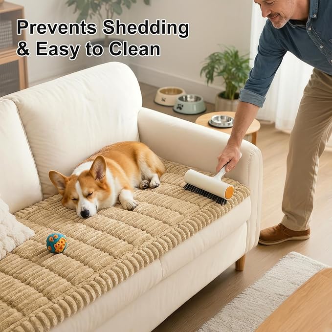 Smiry Couch Cover for Dogs Washable, Non Slip Fuzzy Pet Couch Covers for 3 Cushion Sofa Pet Friendly, Thick Soft Sofa Slipcovers Cushion Protector (Camel, 27.6" x 70.9")