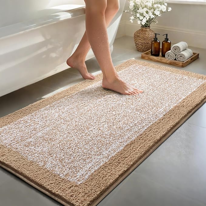 60x24 Long Bathroom Rugs Washable Non Slip, Beige Bath Mat for Bathroom Floor Tub, Soft Absorbent Quick Dry Mats for Shower,Bathtub,Home Decor