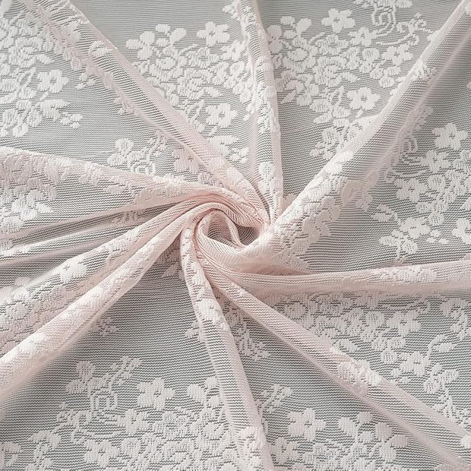 YJ YANJUN Vintage Lace Curtains 84 Inches Long-Victorian Floral Dusty Pink Sheer Curtain Panels for Living Room Bedroom Dining Room, Light Filtering, Shabby Chic Girls Drapes 2 Panels 52W x 84L