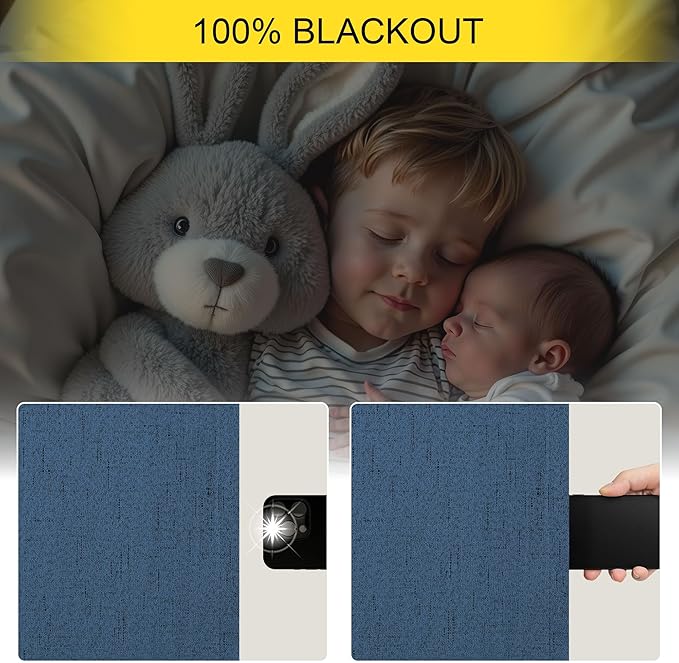 Navy Blue Short Blackout Curtains 54 Inch Length 2 Panels for Bedroom Men Room Decor Darkening Linen Textured Insulated Curtains for Living Room Bathroom Window Dark Navy Midnight Blue Wide 52x54 Long