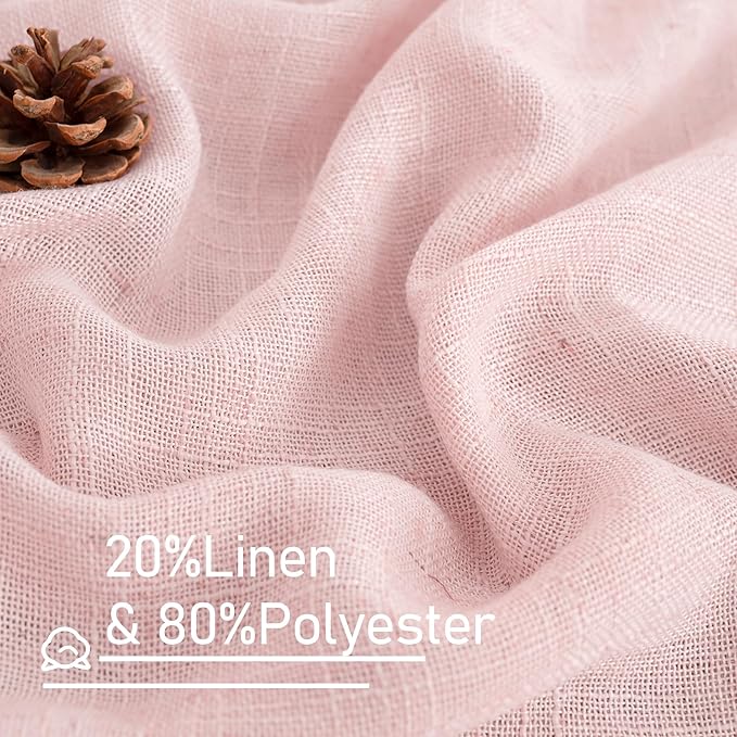 LAMIT 40 Inch Length Linen Curtains for Small Windows, Semi Sheer Light Filtering Panels Back Tab and Rod Pocket Neutral Drapes for Basement/Window/Kids Room, Pink, 2 Panels, 34 x 40 Inch