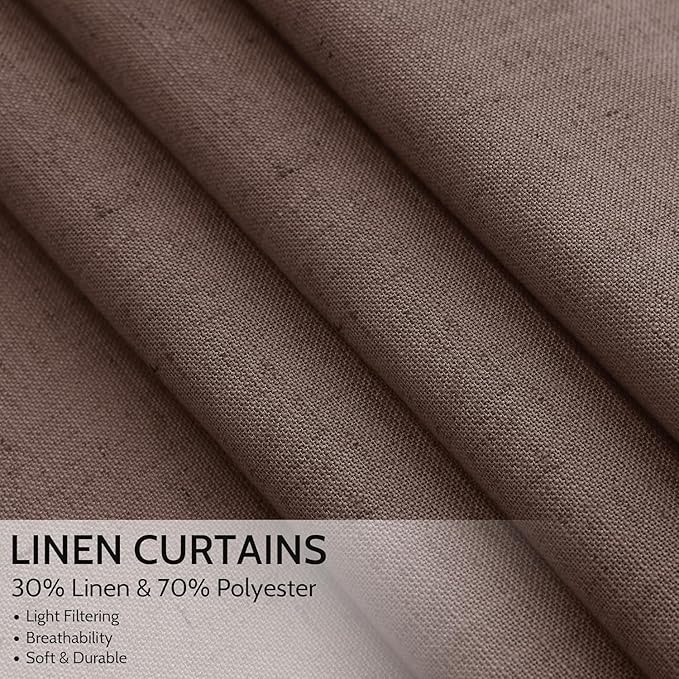 Cappuccino Linen Curtains for Living Room 98 Inches Long Light Filtering Semi Sheer Curtain Back Tab Rod Pocket Luxury Modern Rustic Home Decor Neutral Drapes for Bedroom Dinner Room 52x98, 2 Panels