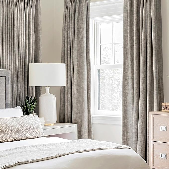 MIULEE 100% Blackout Linen Textured Curtains for Bedroom Solid Thermal Insulated Warm Taupe Grommet Room Darkening Curtains & Drapes Luxury Decor for Living Room Nursery 52 x 120 Inch (2 Panels)