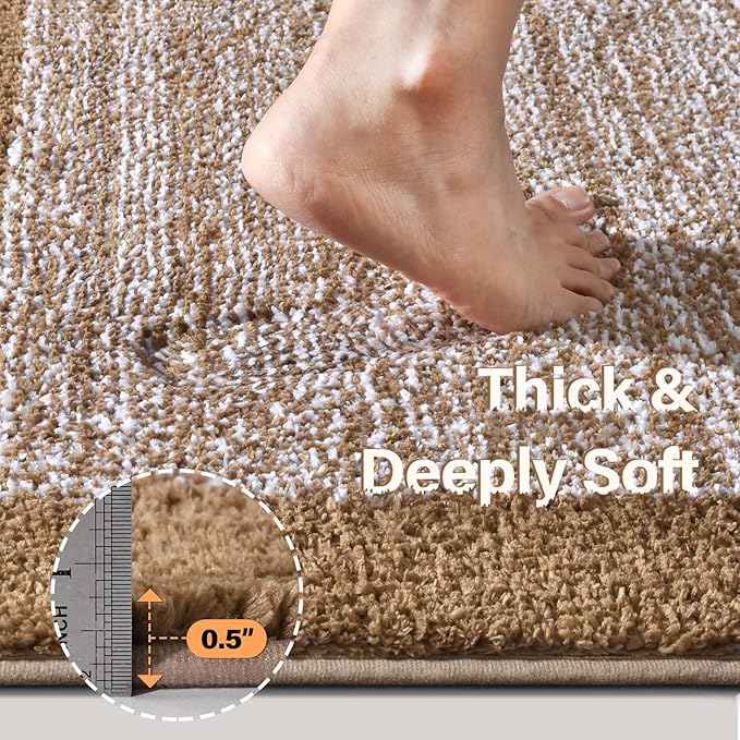 60x24 Long Bathroom Rugs Washable Non Slip, Coffee Bath Mat for Bathroom Floor Tub, Soft Absorbent Quick Dry Mats for Shower, Bathtub,Home Decor