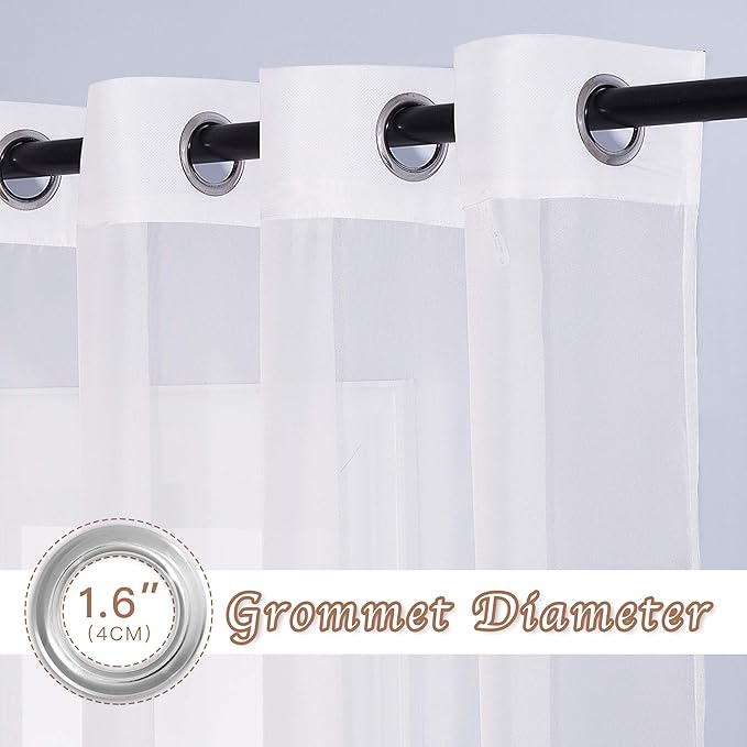 NICETOWN Sheer Window Curtains 96" Long for Living Room, Grommet Voile Sheer Textured Window Drapes for Sliding Glass Door/Villa/Bedroom, Ivory, 70" Wide Per Panel, Set of 2