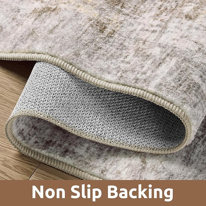 AMOAMI 2 x 6 Hallway Runner Rug Non Slip Super Soft Runner Rugs Machine Washable Low Pile Modern Abstract Runners for Hallways for Bedroom Laundry Room Kitchen, Beige