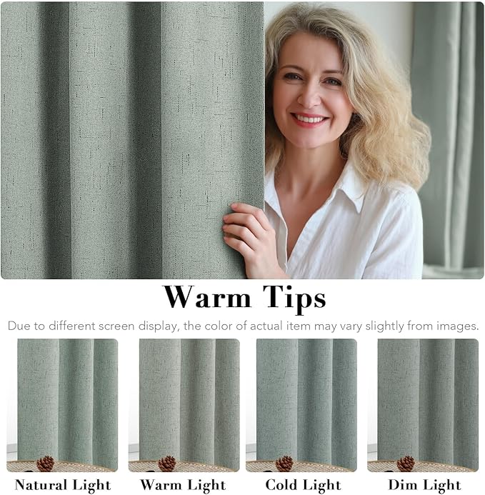 H.VERSAILTEX White Linen Blackout Curtains Durable Thick Textured Linen Look 100% Blackout Patio Door Curtain Anti Rust Grommet Extra Wide Sliding Door Curtain Panel, W100 x L108 inch, Green Bay