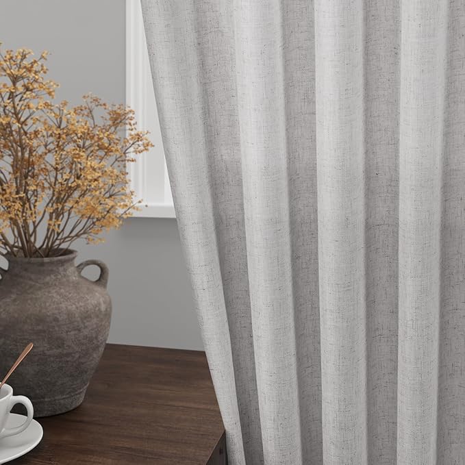 Nanspring Grey Linen Semi Sheer Curtains 72 Inches Long 2 Panels Set for Bedroom Back Tab Rod Pocket Light Filtering Drapes Cotton Textured Grey Farmhouse Living Room Curtain 52X72 Inches
