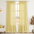 Yellow Linen Semi Sheer Curtains 120 Inches Long 2 Panels Set Back Tab Loop Pocket Linen Blend Boho Decor Large Window Curtain Extra Long Light Filtering Drapes High Ceiling for Living Room 52x120