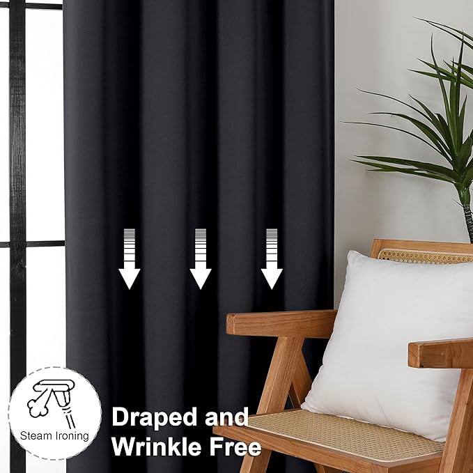 Simplebrand Ava Halloween Black Blackout Curtains for Bedroom 84 Inch Length 2 Panels Set, Solid Thermal Insulated Privacy Living Room Window Treatment Curtains Blackout Drapes, W40 x L84 Inch, Black