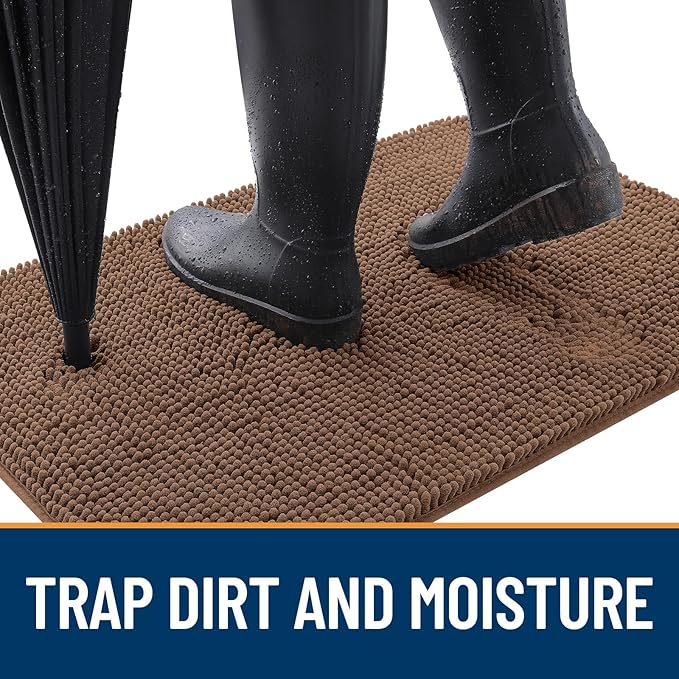 OLANLY Dog Door Mat for Muddy Paws 70x24, Absorbs Moisture and Dirt, Absorbent Non-Slip Washable Doormat, Quick Dry Chenille Mud Mat for Dogs, Entry Indoor Entryway Carpet for Inside Floor, Mocha
