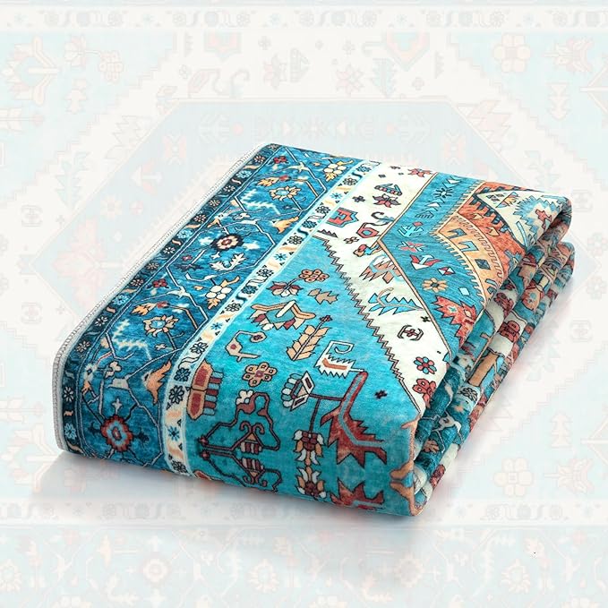 SERISSA Boho Rugs for Entryway, 2x3 Blue Entryway Rug Non-Slip Washable Small Area Rug, Ultra Soft Oriental Vintage Low-Pile Indoor Door Mat Floor Carpet for Entrance Bedroom Kitchen Bathroom