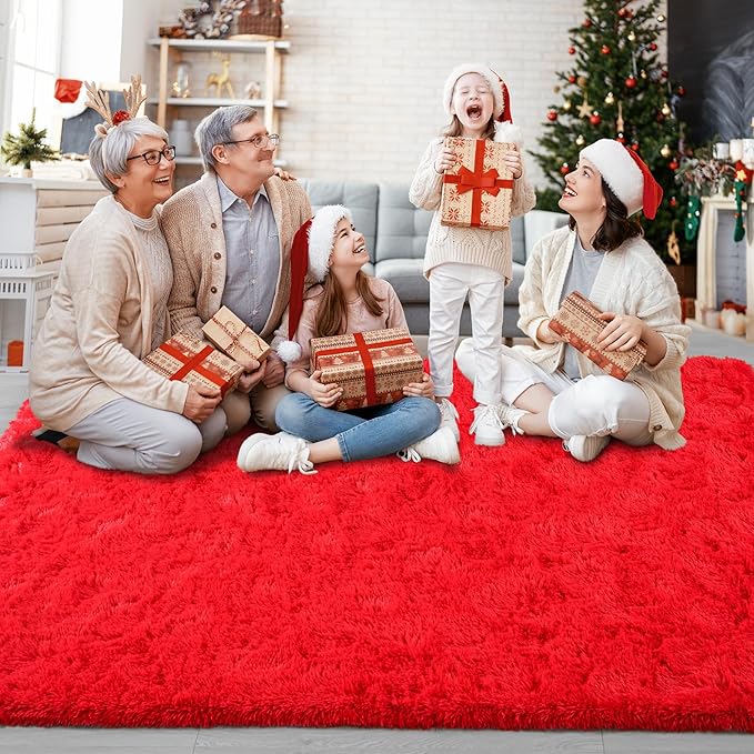 Chicrug Soft Area Rug for Bedroom Living Room Plush Fluffy Rug 8x10 Feet, Shag Furry Area Rug Carpet Non Shedding for Nursery Children Kids Girls Room Home Decorative, Red