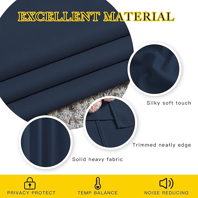 NICETOWN Navy Blue Blackout Curtains for Living Room, Window Treatment Thermal Insulated Room Darkening Grommet Drapes Sound Dampening for Bedroom, 2 Panels, W37 x L72