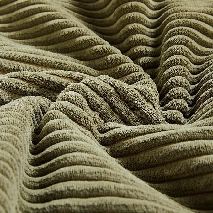 Fancy Homi 2 Packs Olive Green Lumbar Decorative Throw Pillow Covers 16x28 Inch for Living Room Couch Bed, Farmhouse Boho Home Decor, Soft Striped Corduroy Rectangle Accent Cushion Case 40x70 cm