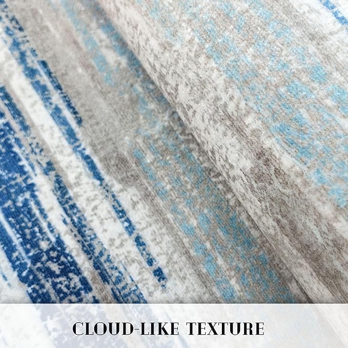 Lansny Modern Abstract 4x6 Living Room Washable Rug Non-Slip Soft Bedroom Area Rug Blue Thin Print Faux Wool Floor Carpet Throw Rugs for Nursery Playroom Dining Room Indoor Office Home Decor
