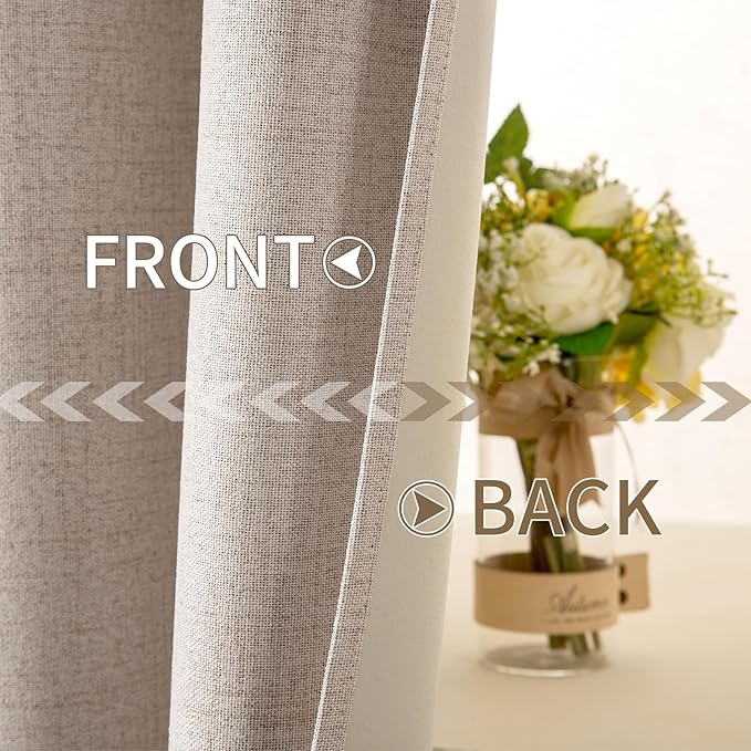 MIULEE 100% Blackout Linen Textured Curtains for Bedroom 104 Inches Extra Long Thermal Insulated Natural Beige Grommet Room Darkening Curtains & Drapes Luxury for Living Room Nursery (2 Panels)