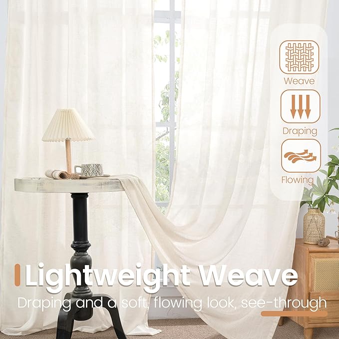 BGment Short Linen Curtains 45 Inch Length for Cafe Kitchen Windows - Rod Pocket Light Filtering Semi Sheer Drapes Textured Bedroom Decorative Lightweight Natural Rustic, 2 Panels Set, 30 X 45 Inch