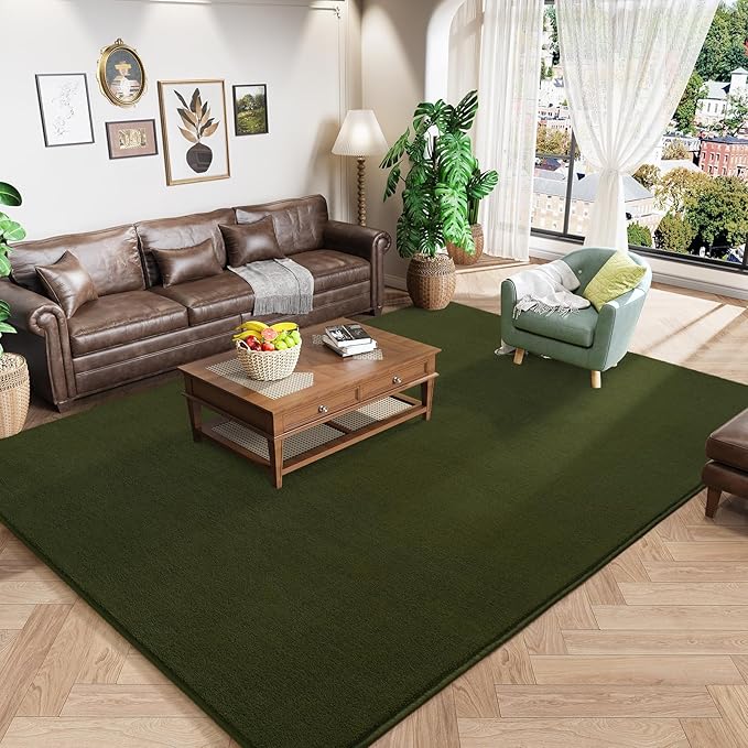 Amearea Large Modern Area Rugs for Bedroom Living Room, 6x9 Feet Olive Green Thickened Memory Foam Rug, Fluffy Indoor Washable Rugs Non Slip Minimalist Carpet for Boys Girls Dorm Nursery Room Decor