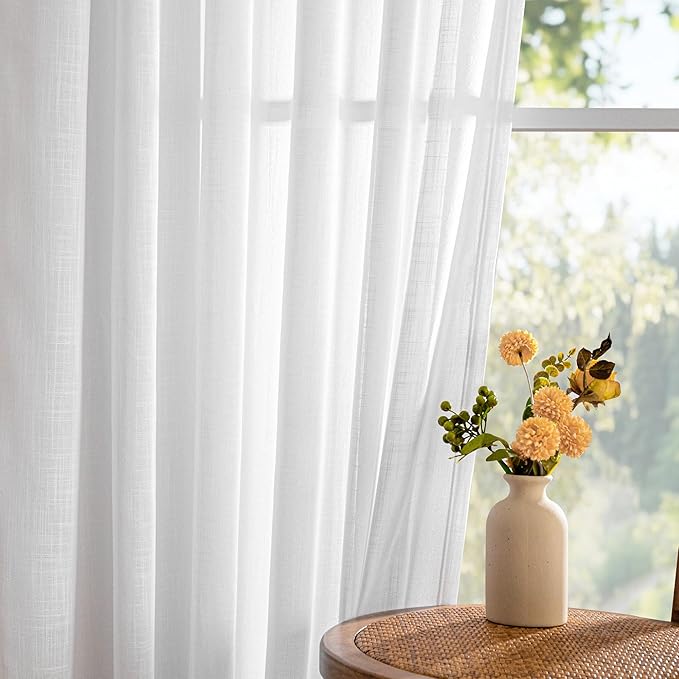 MYSKY HOME Semi Sheer White Curtains 36 Inches Long for Kitchen 2 Panels, Light Filtering Cream Tiers Curtains Rod Pocket Neutral Window Drapes for Bathroom/Cafe/Basement, Pure White, 34 x 36 Inch