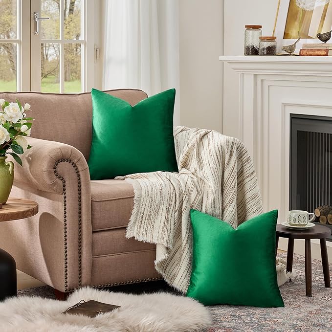 GIGIZAZA Decorative Throw Pillow Covers 26x26,Set of 2 Forest Green Square Couch Pillow Covers,Velvet Sofa Boho Cushion Pillows