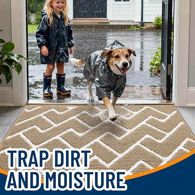OLANLY Front Door Mat, Non-Slip Rubber Backing, Dirt Resistant and Absorbent, Washable, Easy to Clean Low-Profile Indoor Doormat for Back Door, Entryway, Inside Entrance, 32x20, Beige