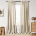 Eggshell Beige Linen Curtains for Living Room 94 Inches Long Light Filtering Semi Sheer Curtain Back Tab Rustic Farmhouse Decor Burlap Luxury Boho Drapes for Bedroom Dinner Room 52x94, 2 Panels