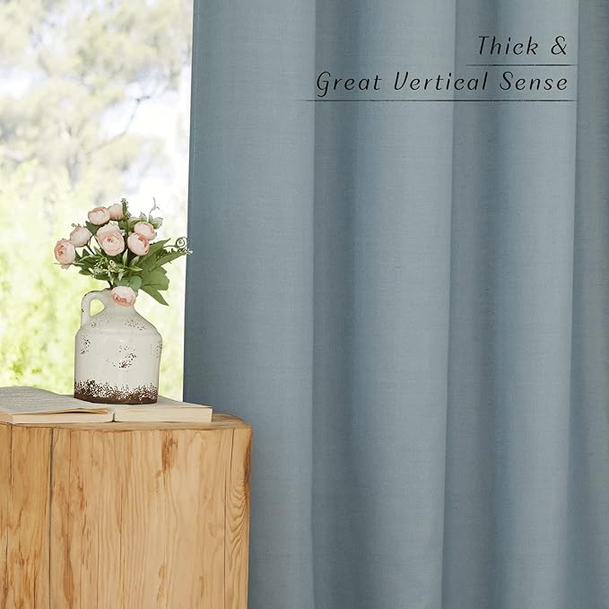 NICETOWN Stone Blue Thick Linen Curtains 72" Length, Grommet Privacy Window Treatments Linen Weave with Light Penetration Vertical Drapes for Farmhouse/Home Office, W42 x L72, 2 Panels