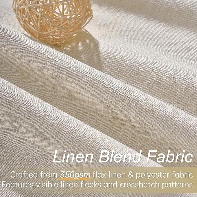 Topfinel 105 Inch Linen Blackout Curtains for Living Room, Modern Neutral Burlap Black Out Thermal Noise Cancelling Curtains，tan Tab Top Rod Pocket 2 Panels Set for Sliding Glass Doors Bay Window