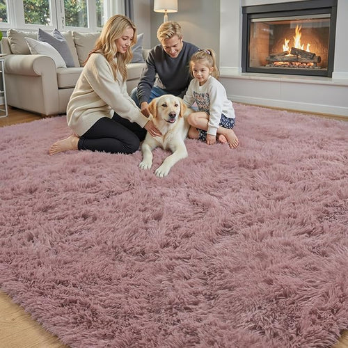 Area Rugs 9x12 Living Room, Shaggy Carpet Soft Plush Furry Bedside Rug Large Area Rugs for Bedroom Kids Girls Boys Home Decor Anti Slip(9 x 12, Blush)