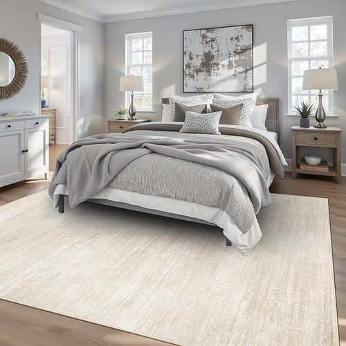 Area Rugs 6x9 for Living Room: Washable Rug Modern Abstract Neutral Soft Non-Slip Low-Pile Indoor Carpet for Bedroom Dining Room Playroom Home Office (Beige, 6'x9')