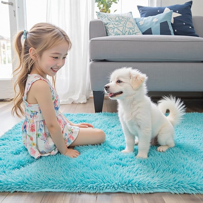 Rugs for Living Room 6x9, Alfombras para Salas Shag Large Plush Soft Area Rug, Shaggy Carpets for Bedroom, Kids Boys Girls Home Decor Aesthetic(Teal Blue, 6 x 9)