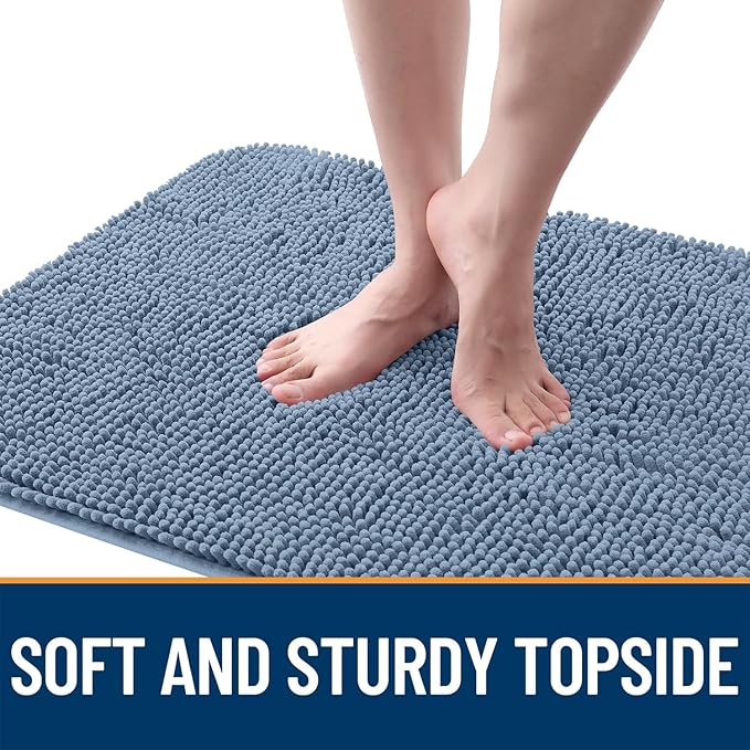 OLANLY Dog Door Mat for Muddy Paws 47x20, Absorbs Moisture and Dirt, Absorbent Non-Slip Washable Doormat, Quick Dry Chenille Mud Mat for Dogs, Entry Indoor Entryway Carpet for Inside Floor, Airy Blue