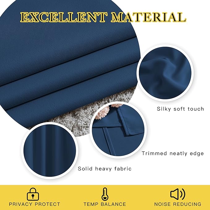 NICETOWN Bedroom Blackout Large Window Curtains - Room Darkening Energy Saving Thermal Insulated Grommet Room Divider Draperies for Living Room/Doorway (Moroccan Blue, W66 x L90, 2 Panels)