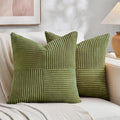 Fancy Homi 2 Packs Moss Green Samll Decorative Throw Pillow Covers 14x14 Inch with for Couch Bed Sofa, Rustic Farmhouse Boho Home Decor, Soft Corss Patchwork Corduroy Square Cushion Case 35x35 cm