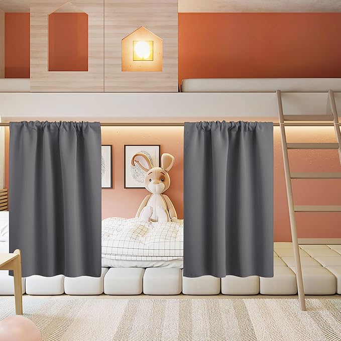 RYB HOME Basement Bathroom Kitchen Cafe Blackout Privacy Curtains, Short Insulating Light UV Heat Blocking Privacy Curtain Tiers for Laundry Room, Width 34 by Length 30, Grey, 2 Panels