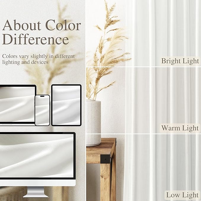 Off White Curtains 95 Inches Long 2 Panels Back Tab Sheer Linen Curtain Modern Farmhouse Coastal Decor White Cotton Textured Gauze Curtains 95 inch Length for Patio Sliding Door Office Bedroom