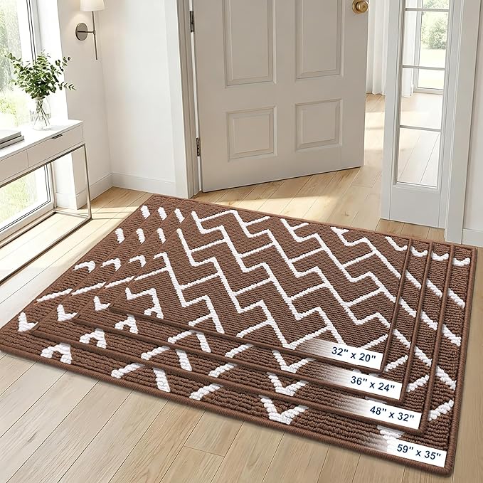 OLANLY Front Door Mat, Non-Slip Rubber Backing, Dirt Resistant and Absorbent, Washable, Easy to Clean Low-Profile Indoor Doormat for Back Door, Entryway, Inside Entrance, 48x32, Coffee