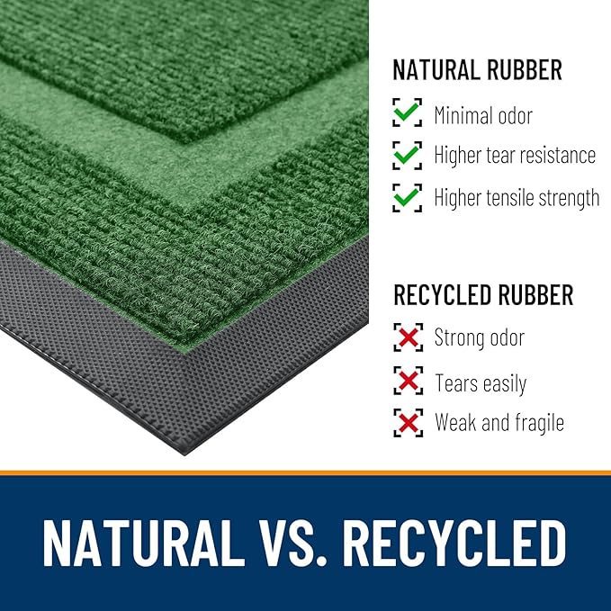OLANLY Front Door Mat Indoor Outdoor Entrance, Waterproof All-Season, All-Weather Doormat, Sturdy Natural Rubber, Fade Resistant, Low Profile, Easy Clean Patio Porch Entryway Mat, 47x30, Green